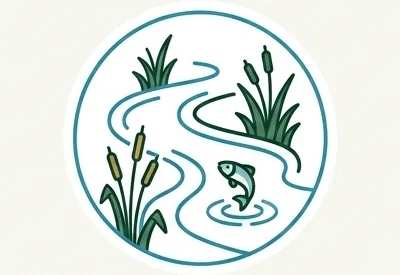 Logo rivière avec un poisson.
