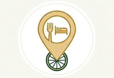 Logo point d'intérêt Hotel-Restaurant pointant vers une roue de vélo.